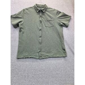 GAP Mens Large Short Sleeve Button Down Shirt Olive Green Slub KnitPocket Casual